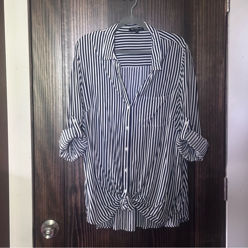 Velvet Heart nautical coastal navy stripe top sz 2x
